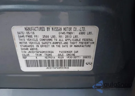 2016 Infiniti Q50 3.0T Premium из США, поврежденный, VIN JN1EV7AP4GM303624